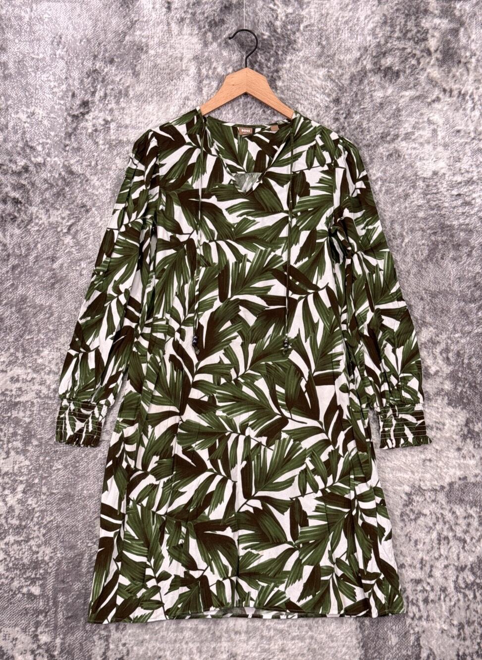 Hugo Boss Dress 2 Womens Tropical Print Long Sleeve Popover Shift Knee Length